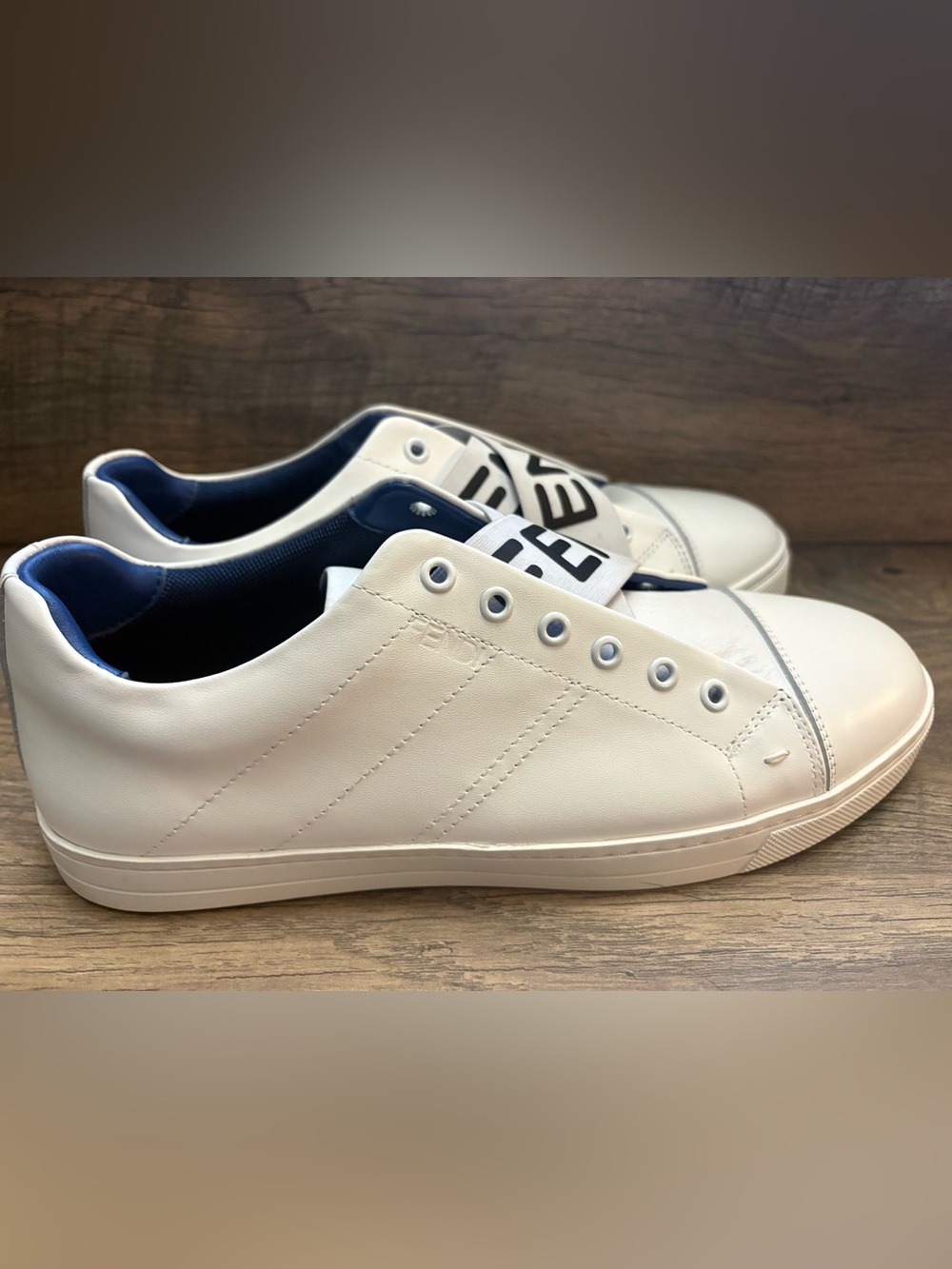 Fendi White Leather Low-Top Sneakers with Black Logo Strap - Picture 3 of 7